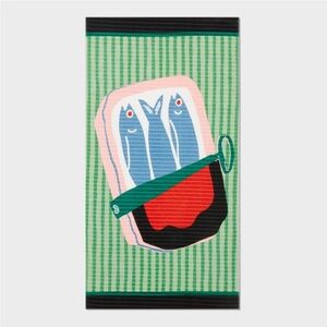 Colorful Striped Beach Towel with Fish Design